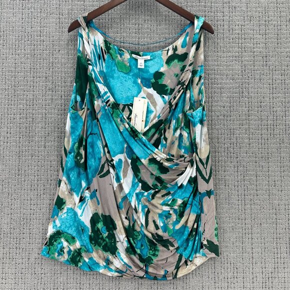 Kenneth Cole Womens Top 2X Seafoam Sleeveless Pullover Front Wrap Floral NWT - Picture 1 of 11